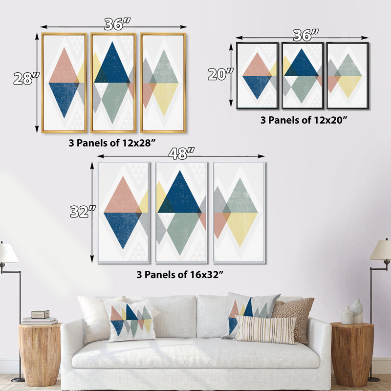 «Triangle géométrique composition triangulaire III», ensemble d'art moderne encadré sur toile Mid-Century, Or