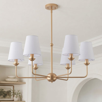 6-lamp white gold circular cloth cover dimmable pendant light