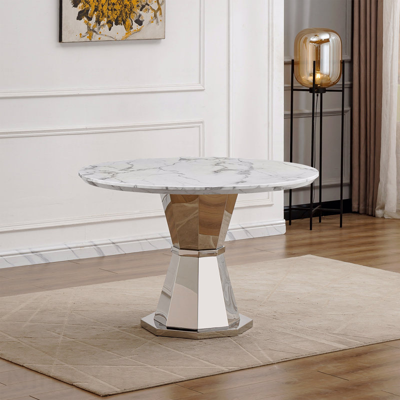 Table de salle à manger 47 po, Argent argent, Blanc