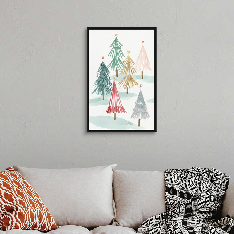 Arbres de Noël I - reproduction d'art sur toile, Cadre noir, H 32 po x l 22 po x P 1,75 po