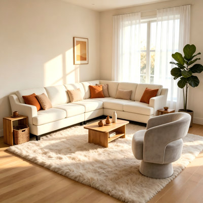 5 - Piece Elegant Modern Modular Living Room Set With Chenille Sofa And Swivel Accent Chair