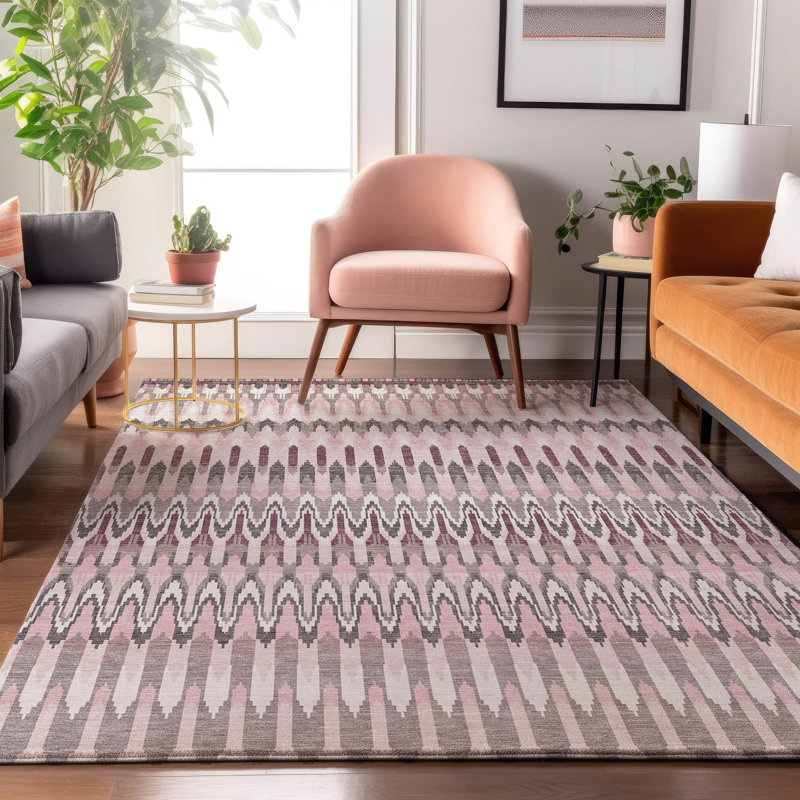 Premium Machine Washable Prisco Pink Rug, Rectangle 10' x 14'