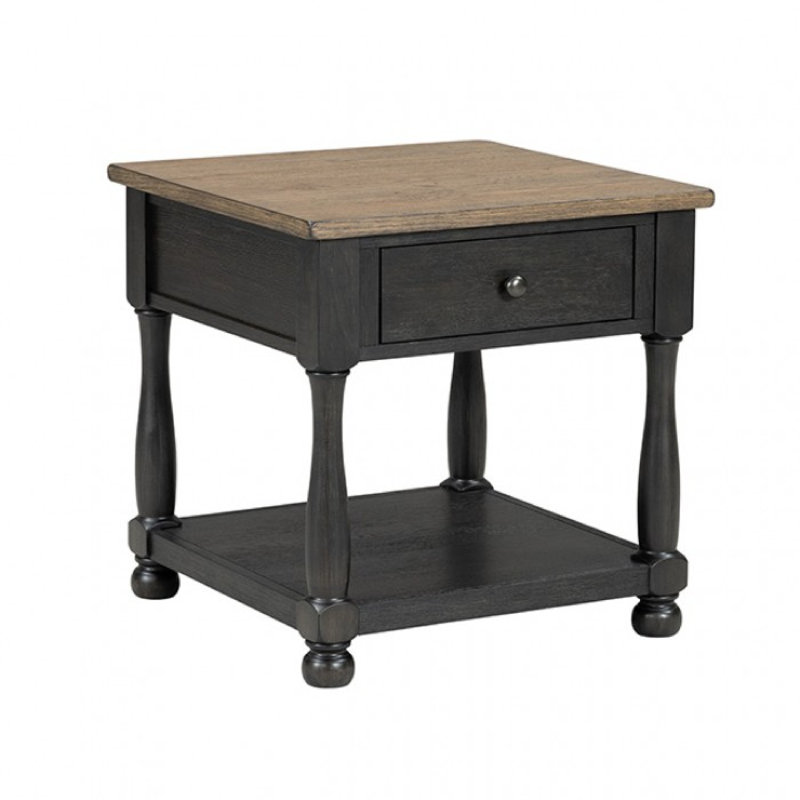 Table de bout Ginie, 1 tiroir, bois massif brun noir, 24 po