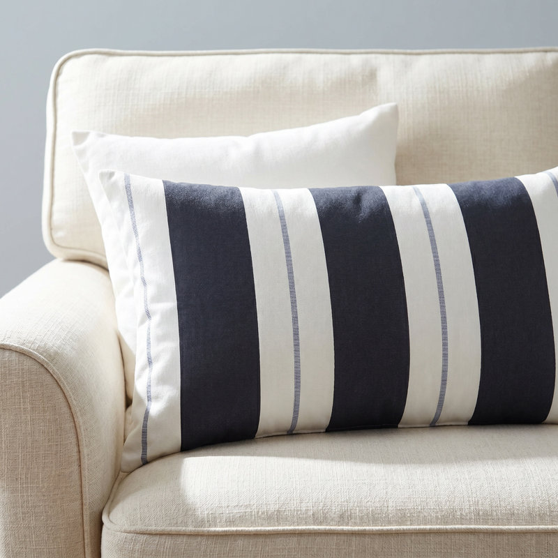 Ansen Striped Outdoor Throw Pillow, Blue, 12" x 18"
