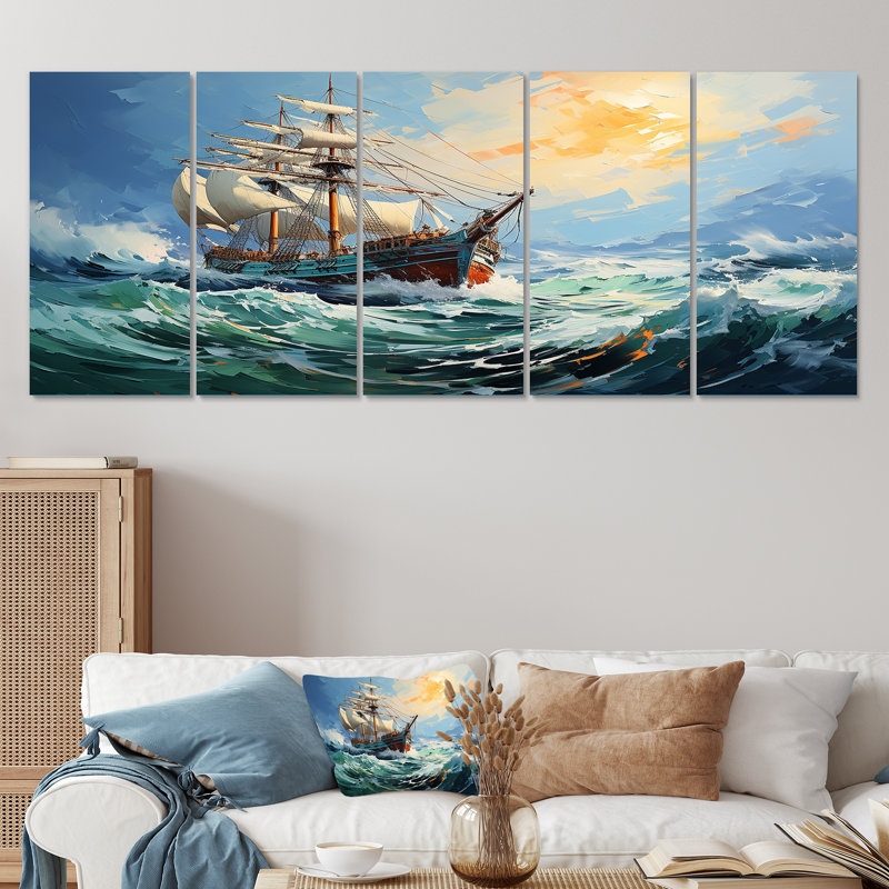 The Pirate Boat Odyssey S Voyage IV - Classics, art mural 5 pièces pour le salon, H 28 po x l 60 po