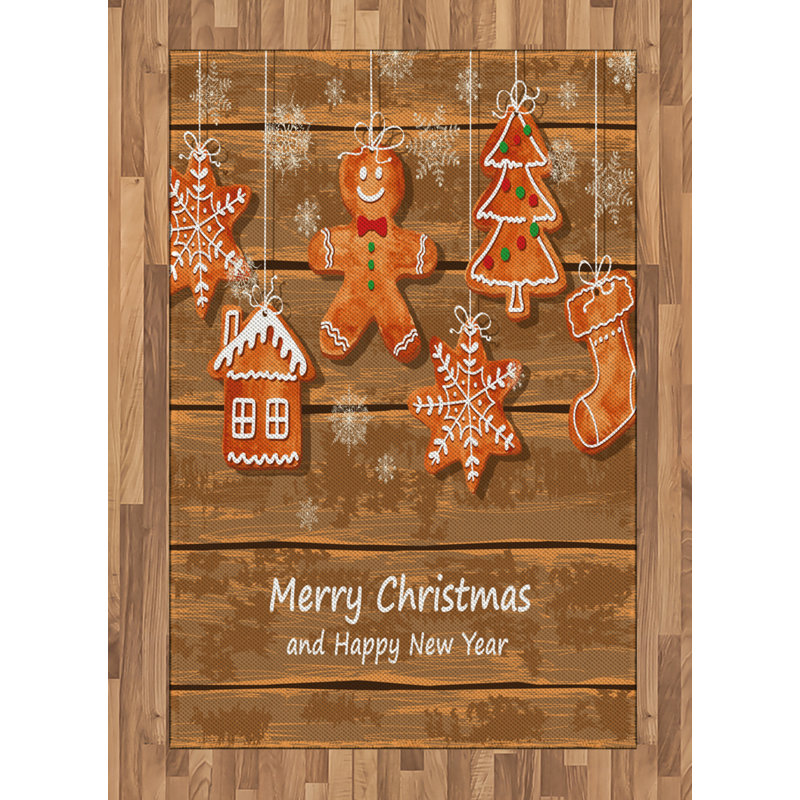 Gingerbread Man High Density Long Fiber Poly Threads Decorative Area Rug Carpet, Rectangle 4' x 5'8"