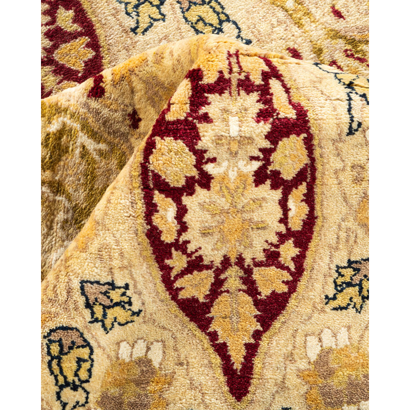 Tapis unique noué à la main Byblos - jaune, 6 pi 2 po x 9 pi 1 po
