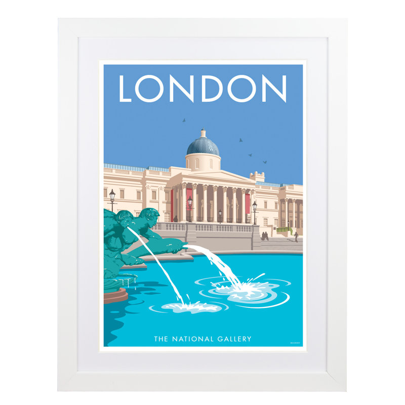 London Trafalgar Square by Stephen Millership - Print, 43.5cm H x 33.5cm W x 2.2cm D, White