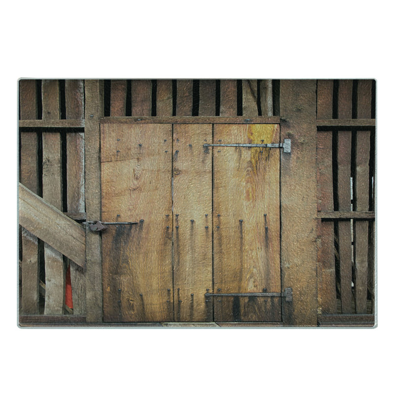 Ambesonne Rustic Tempered Glass Cutting Board Dated Door Barn House Chocolate