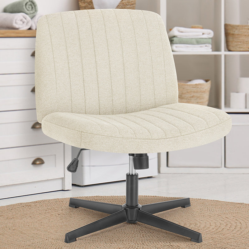 Chaise de bureau pivotante sans accoudoirs Brenae, Blanc, Lin