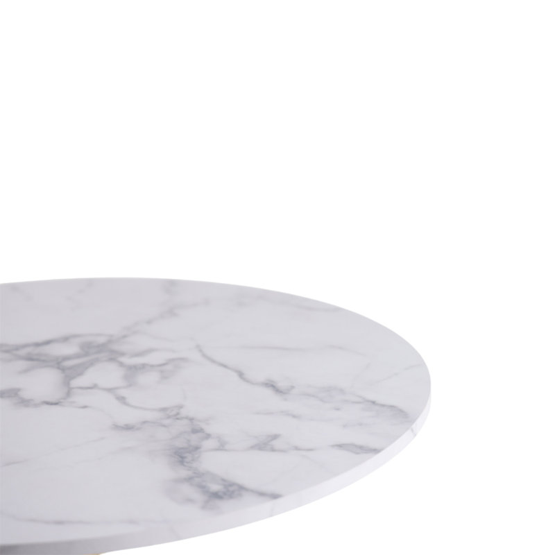 Table de salle à manger de style tulipe de 23,62 po en marbre blanc avec pieds de couleur dorée et plateau de table Mid-Century pour 2 à 4 personnes avec plateau en MDF rond, table de salle à manger à piédestal et table basse