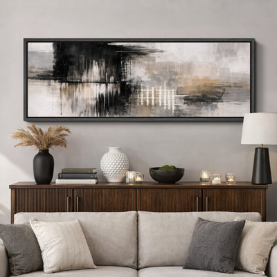 Abstract Black White Neutral Composition Artwork, Modern Living Room Pictures, Framed Canvas Giclee Print Wall Art