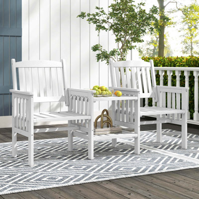 Outdoor Fir Wood Loveseat With 2-tier Side Table And 1.96" Umbrella Hole
