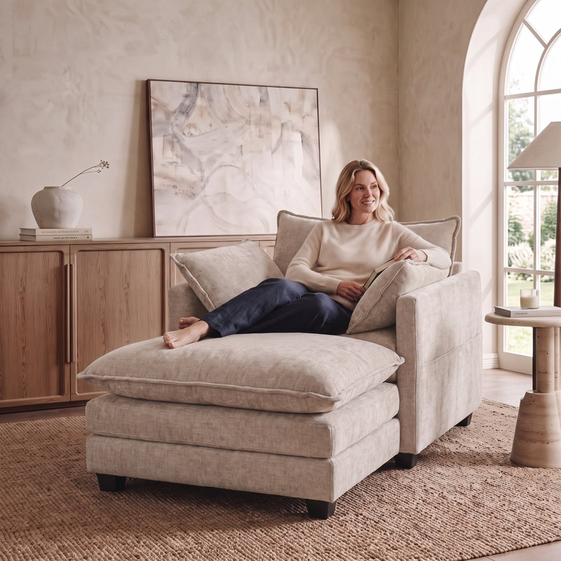 Fauteuil d'appoint surdimensionné en chenille 40,15 po avec repose-pieds, Khaki Chenille