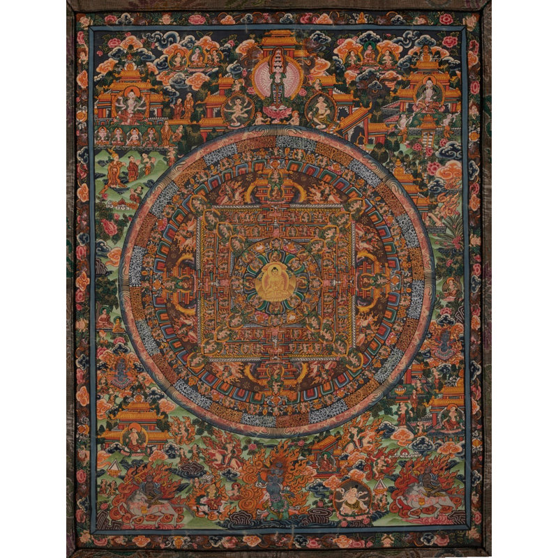 Original Hand Painted Shakyamuni Mandala Thangka With Brocade