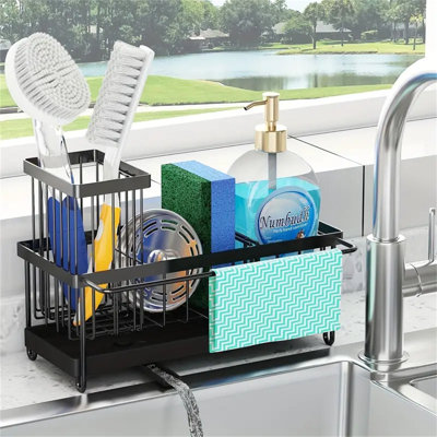 Multi-functional Carbon Steel Dish Racks With Drainboard, Kitchen Sink Organizer For Dishcloth, Sponge, Soap - Rustproof, Waterproof, Sturdy Storage Caddy