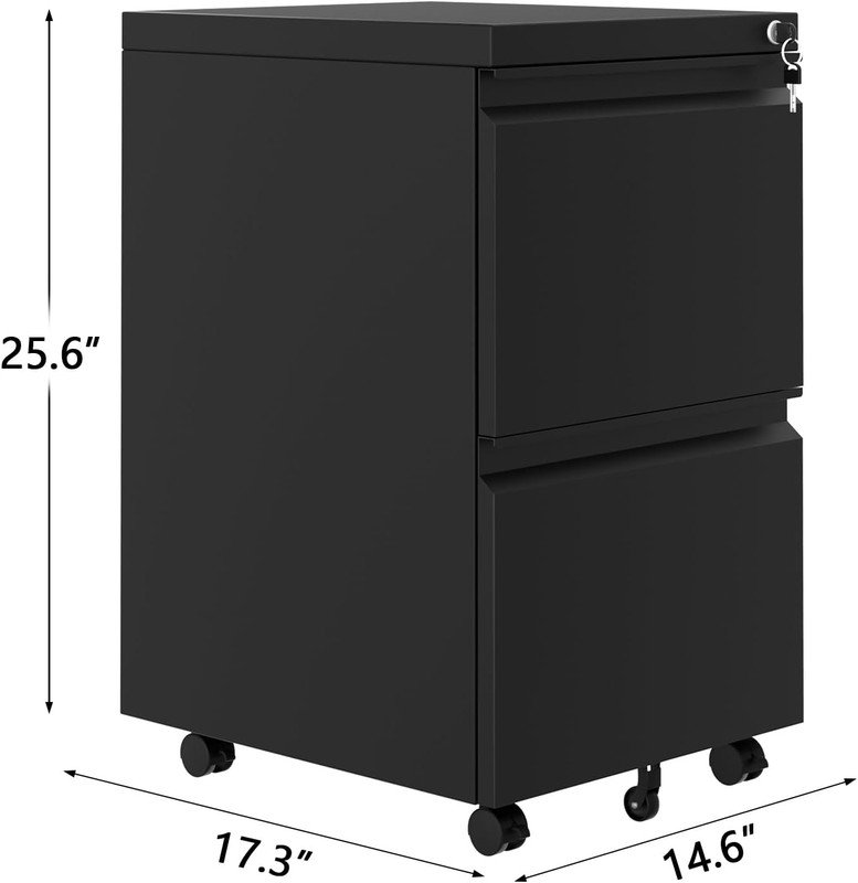 Classeur à 2 tiroirs sur roulettes avec serrure, rangement en métal pour bureau à domicile