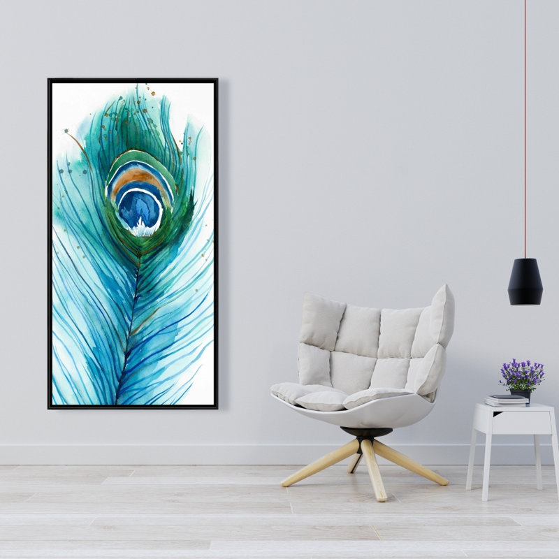 Long Peacock Feather Print On Canvas, H 48 po x l 24 po