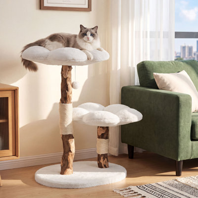 33" H Flower Cat Tree, Solid Wood Cat Tower with Scratching Post