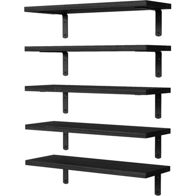 Floating Shelves Set Of 5, Solid Wood Wall Mounted Shelves For Home Decor, Storage And Organization, Easy To Install Floating Book Shelf For Living Room, Bedroom, Bathroom And Kitchen