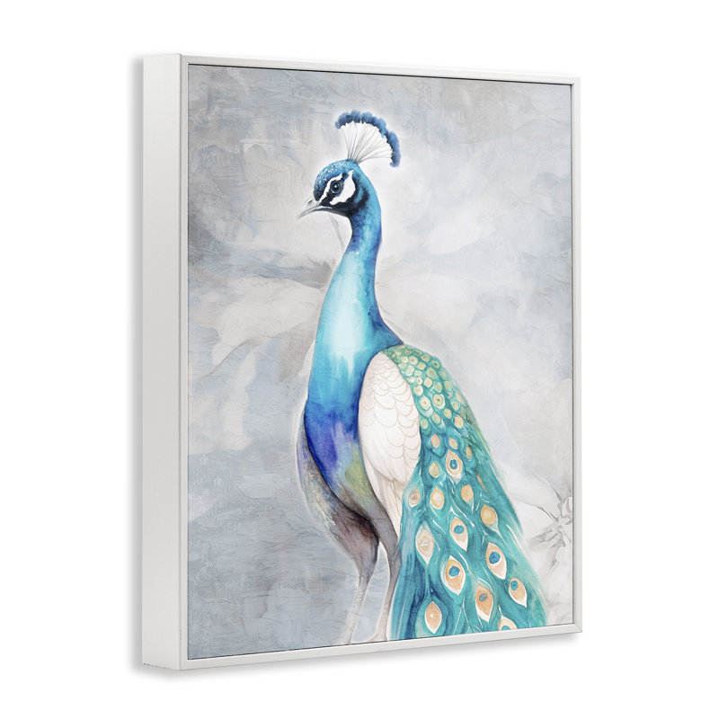 Élégante paon bleu, estampe numérique par Kim Allen, Estampe numérique encadrée blanc bord de mer, H 30 po x l 24 po