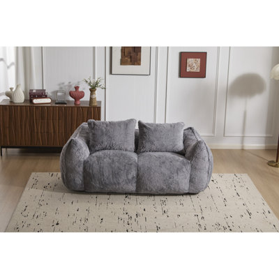Canapé à billes gris doux, 2 places avec mousse déchiquetée à haute résilience, convient au dortoir et à la chambre des adultes géants, rembourrage dense, conception ergonomique, coin lecture