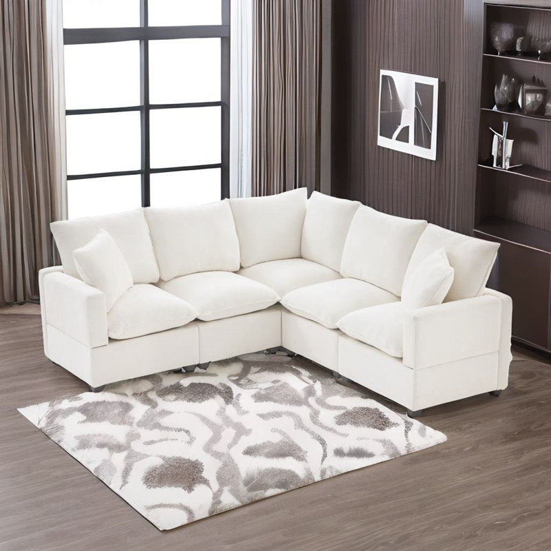 Aamori Upholstered Sectional Symmetrical, White Chenille
