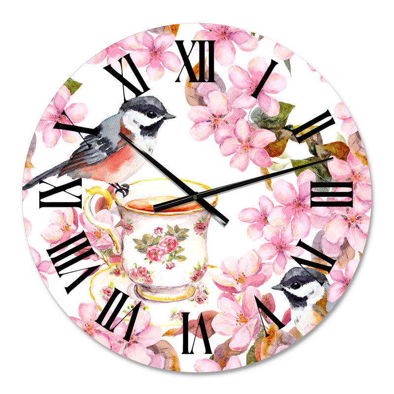 Tasse à thé oiseaux et fleurs - Horloge murale traditionnelle, Petit
