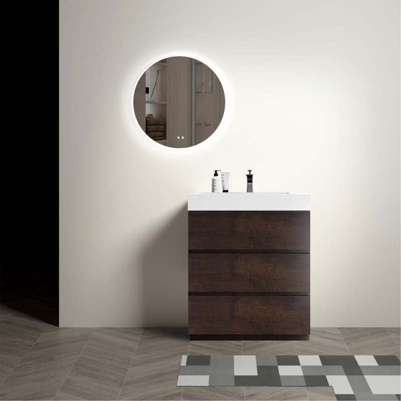Meuble-lavabo luxueux avec rangement amélioré et conception ergonomique, Noyer, Blanc