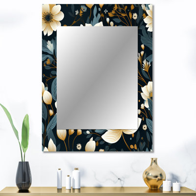 Motif floral blanc et noir Azael - miroir mural floral, miroir décoratif de chalet, impression d'art en métal