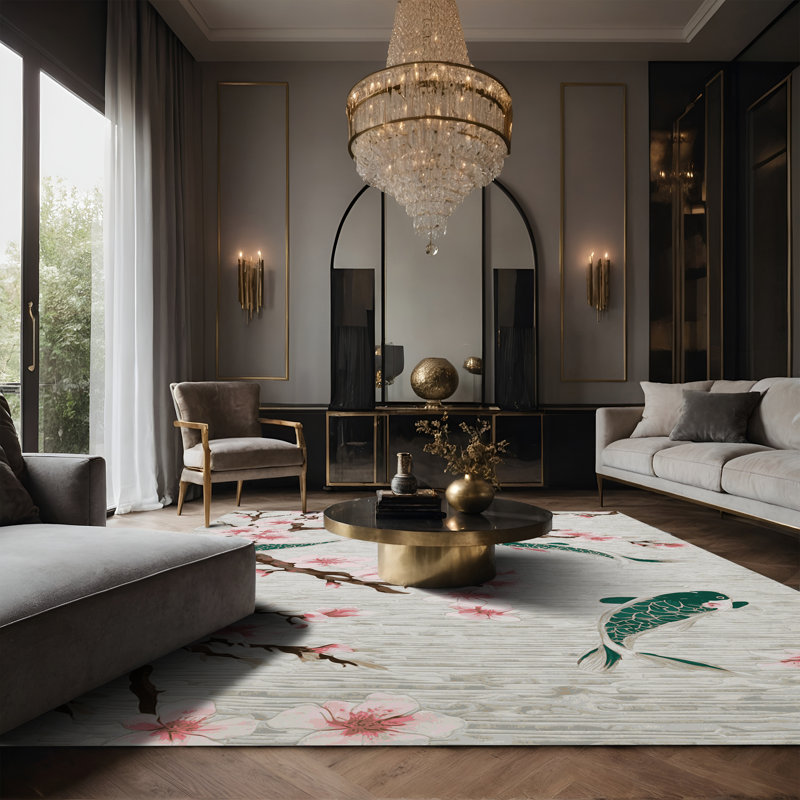 Tapis gris soyeux et moelleux, Rectangle 7 pi x 9 pi