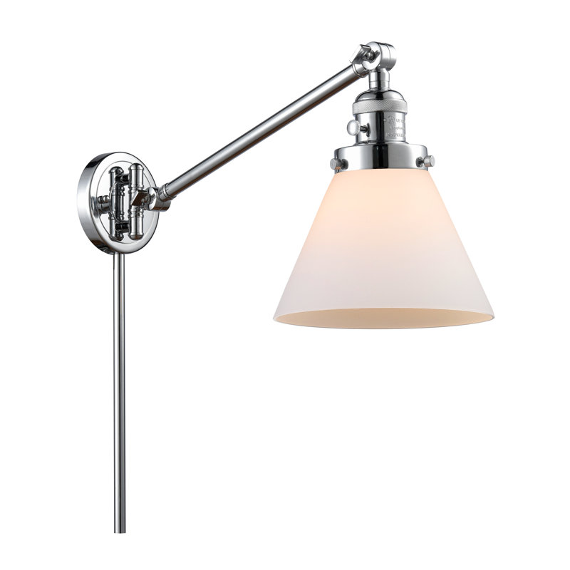 Cone 1 Light  Swing Arm, 60 Watt Vintage Incandescent Bulb, Matte White Cased, Polished Chrome