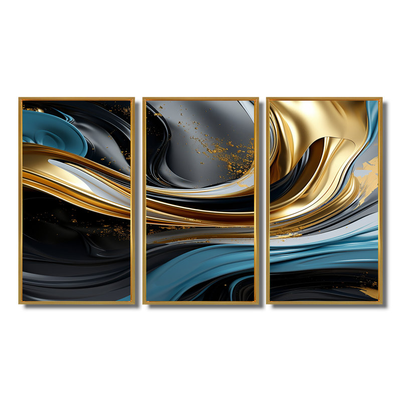 «Golden Stream», impression d'art mural, Cadre flottant doré, H 32 po x l 48 po x P 1 po