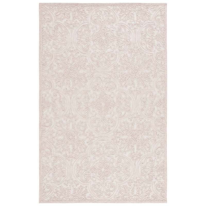 Tapis ivoire / rose Abdihafid Trace 101, Rectangle de 5 pi x 8 pi