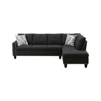 Canapé modulaire en forme de L avec porte-gobelet - Noir - droite