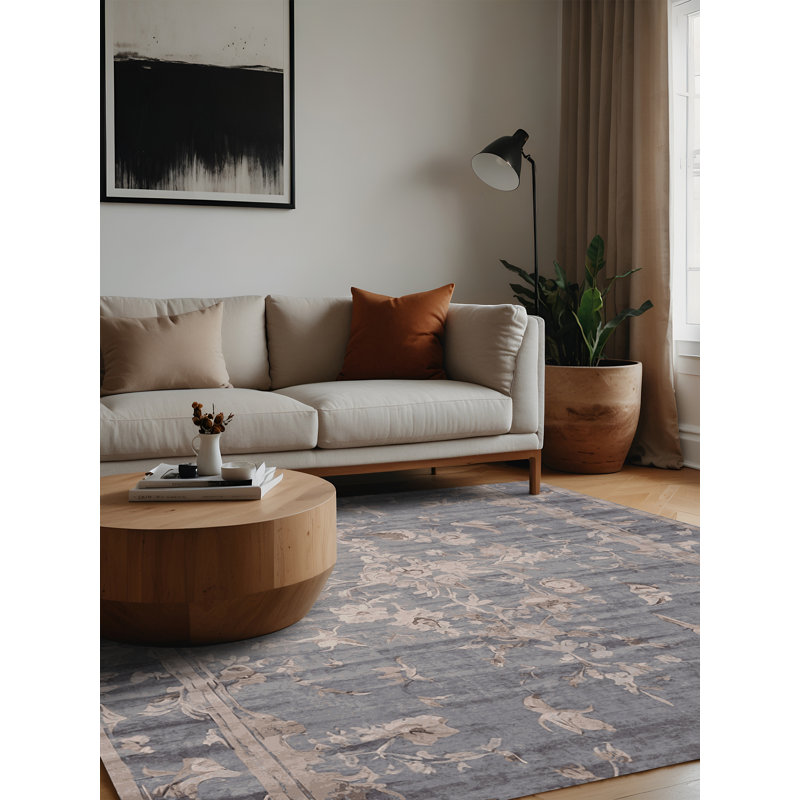 Machine Washable Gray Area Rug, Square 6'
