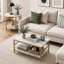 HOMcom, ensemble de 2 tables basses rectangulaires et rondes à 2 rangées avec tablettes de rangement, plateau en faux marbre et structure en acier, table d'appoint de canapé pour le salon, blanc