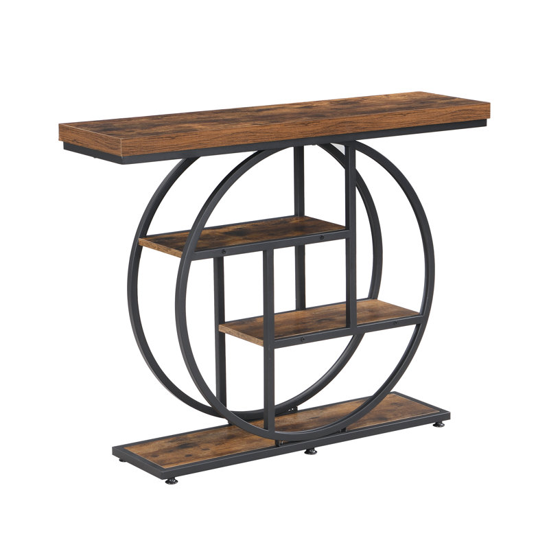 Console Table 4 Tier Storage Narrow Hallway Entryway Sofa Table Industrial, Brown