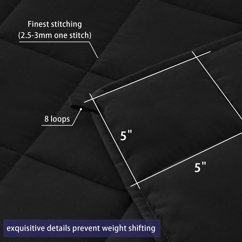 Luxury Quilted Weighted Throw Blanket, 60" W x 80" L, 15lbs, Black