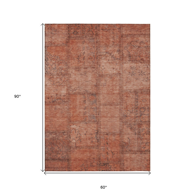 Tapis d'extérieur lavable 5 pi x 8 pi cuivre et gris saumon
