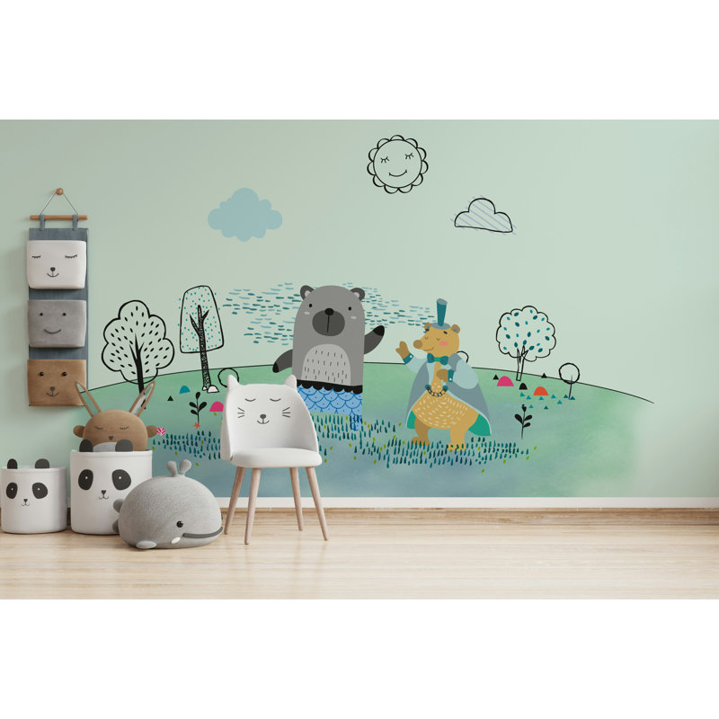 Mignon ours et cerf, papier peint pour enfants, livre de contes, L 75 po x l 112 po