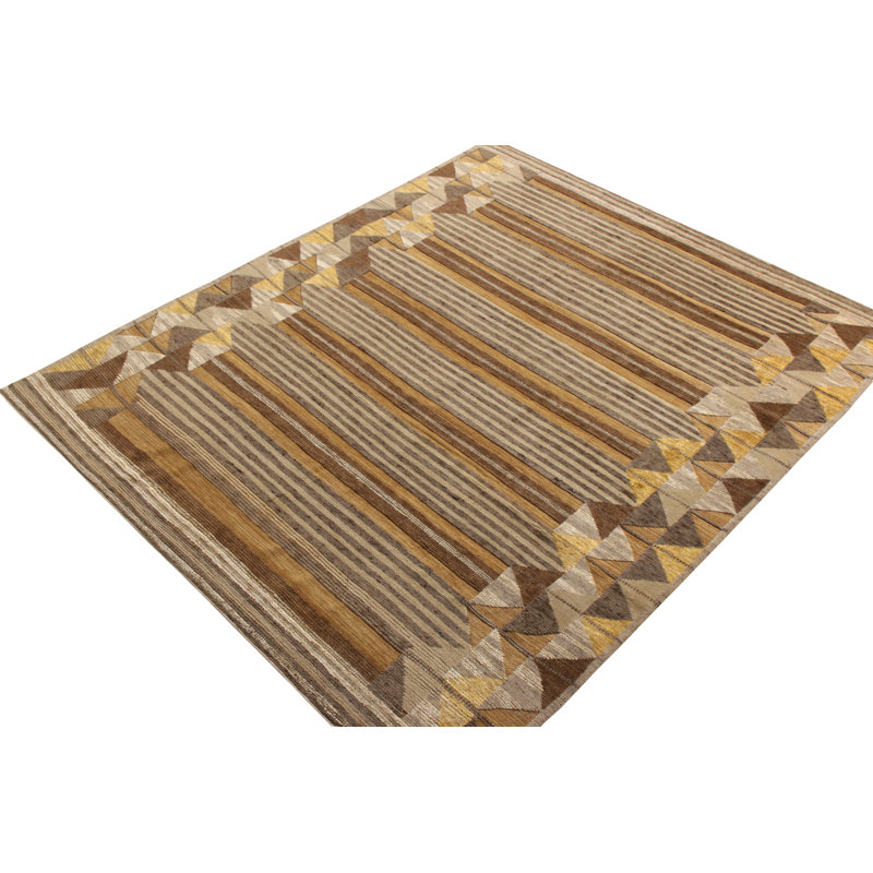 Scandinavian Hand Knotted Wool Geometric Area Rug, Rectangle 10' x 14'