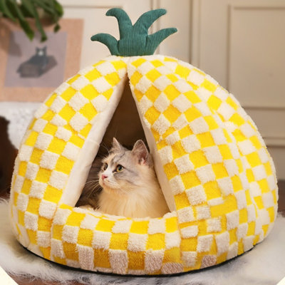Fairela - Pineapple-Shaped Covered Cat Camping Bed with Plush Cushion