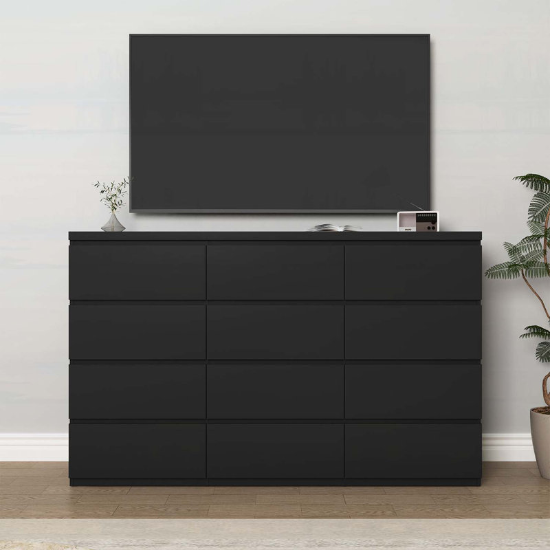12-Drawer Modern Wood Storage Cabinet, Black