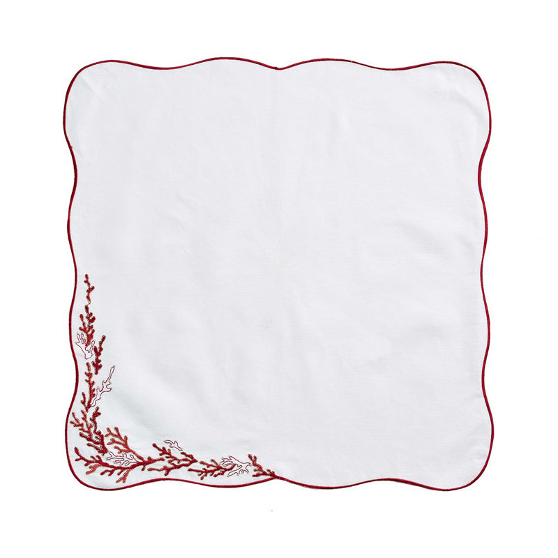 Reef Linen Napkin, White/Coral/Gold