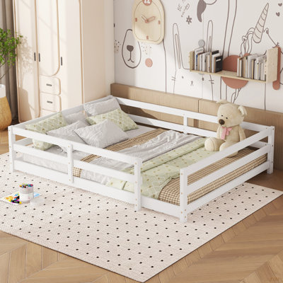 Poppyx Montessori Floor Bed Set With Fence, Sturdy Pine Wood And Safe Guardrails