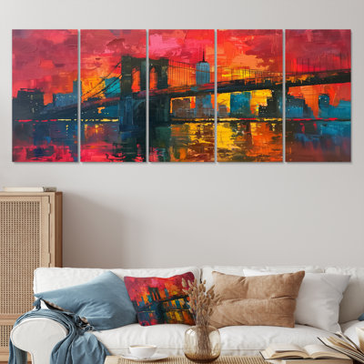 Red Blue Brooklyn Bridge Nyc - Bridges Wall Decor Set