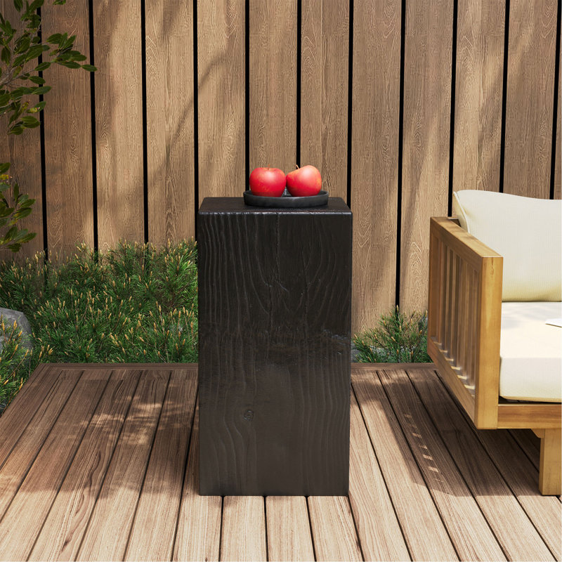 Wood-Look Square-Column MGO End Table,  H27.75",Wood-Like Distressed Finish, Mix With Different Heights, Indoor Outdoor Use