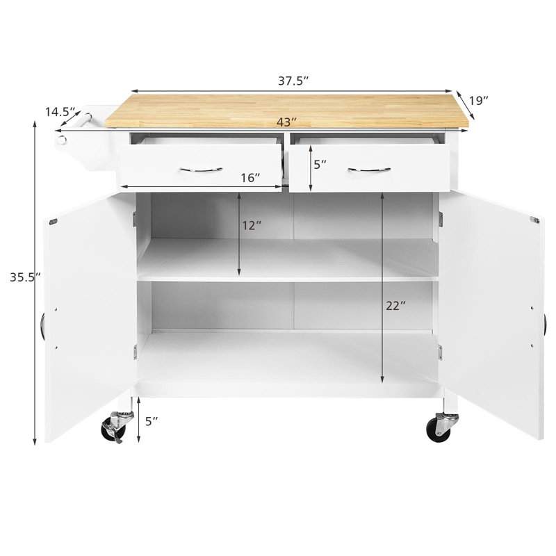 Chariot pour îlot de cuisine sur roulettes Cordilia, Blanc