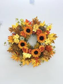 Couronne d'automne de 28 pouces pour porte d'entrée avec feuille d'érable, citrouille et fleur, 28"